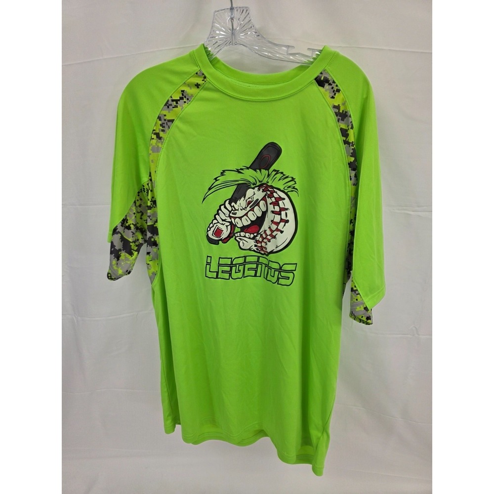 Badger Sport Legends Baseball Shirt Mens XL Neon Green Digital Camo Performance